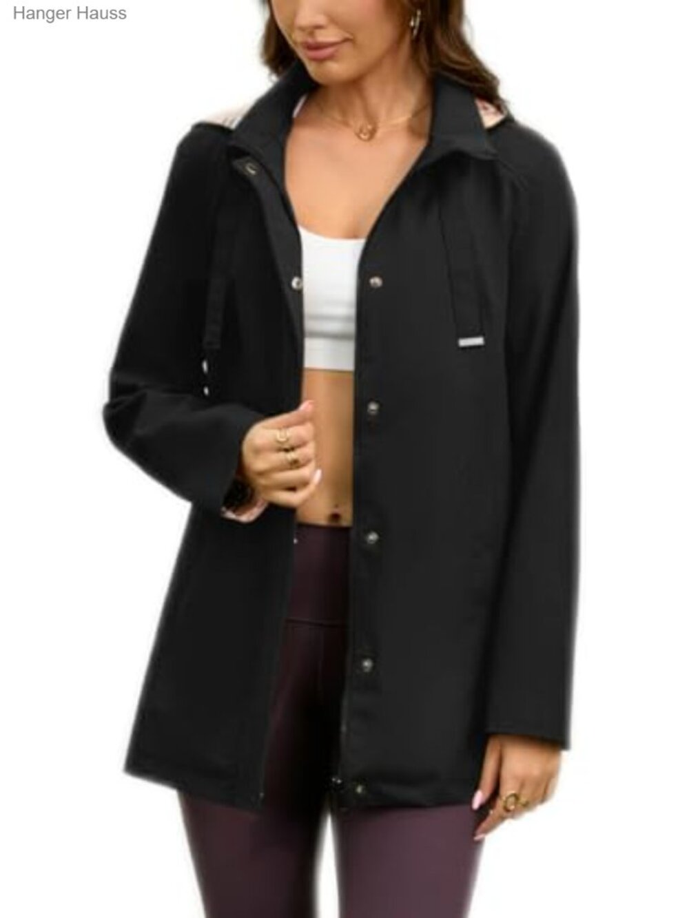 Waterproof Long Rain Jacket Windbreaker Lightweight Trench Coat with Plaid